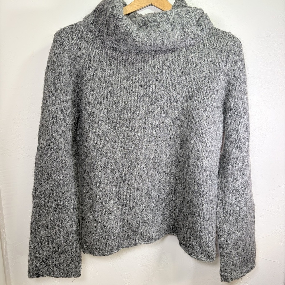 Paraphrase Chunky Knit Marled Turtleneck Sweater L Gray Alpaca Wool Blend